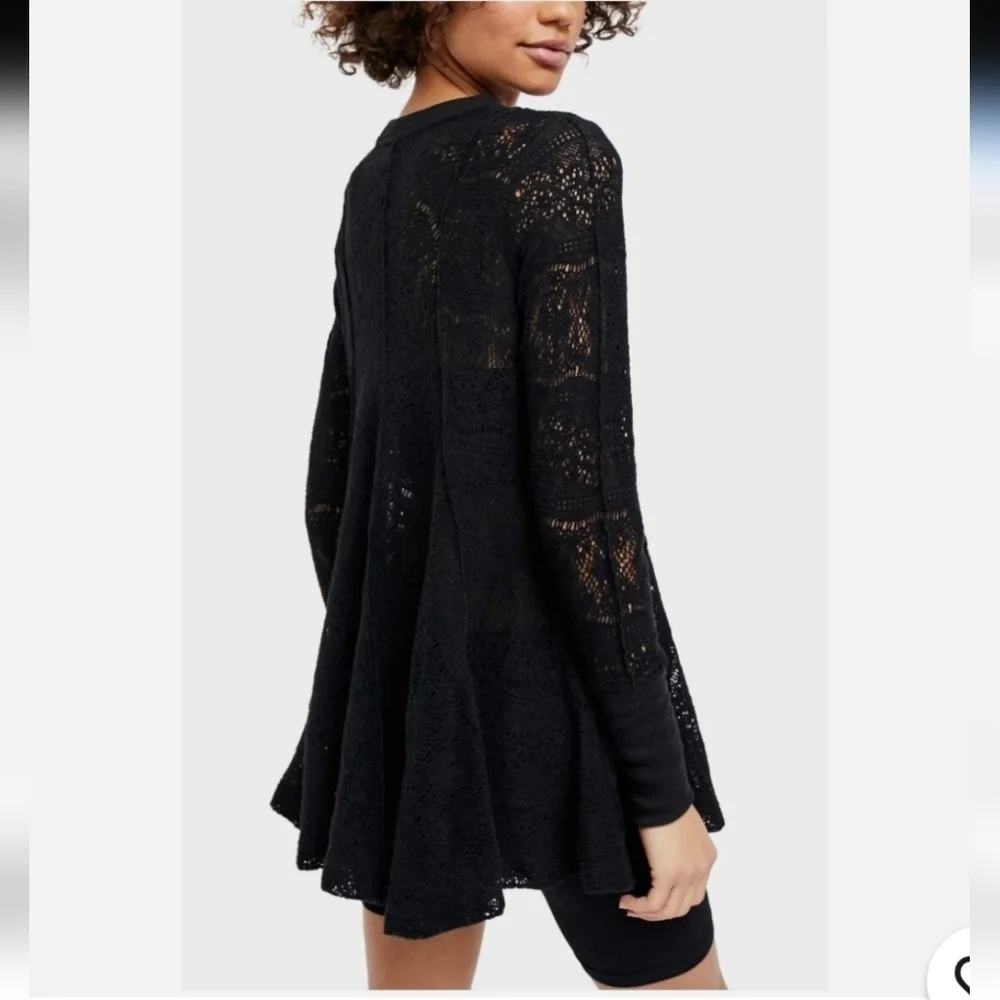 FREE PEOPLE COFFEE IN THE MORNING TUNIC DRESS UNCONVENTIONAL LACE SZ XS